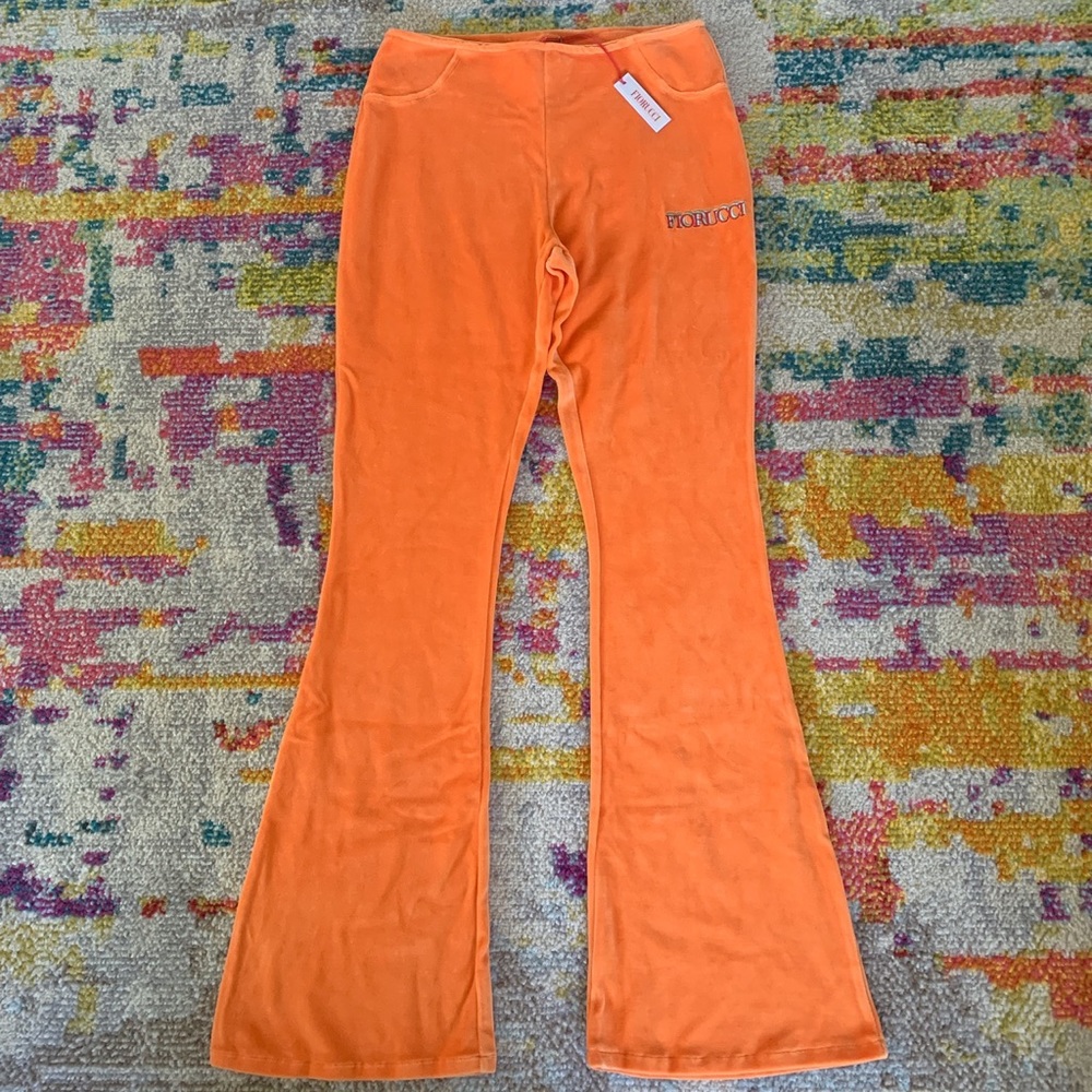 NWT Fiorucci Velour Logo Flare Pants